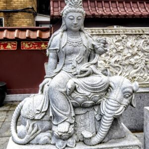 Tay trái cầm hoa sen biểu trưng cho sự thuần khiết