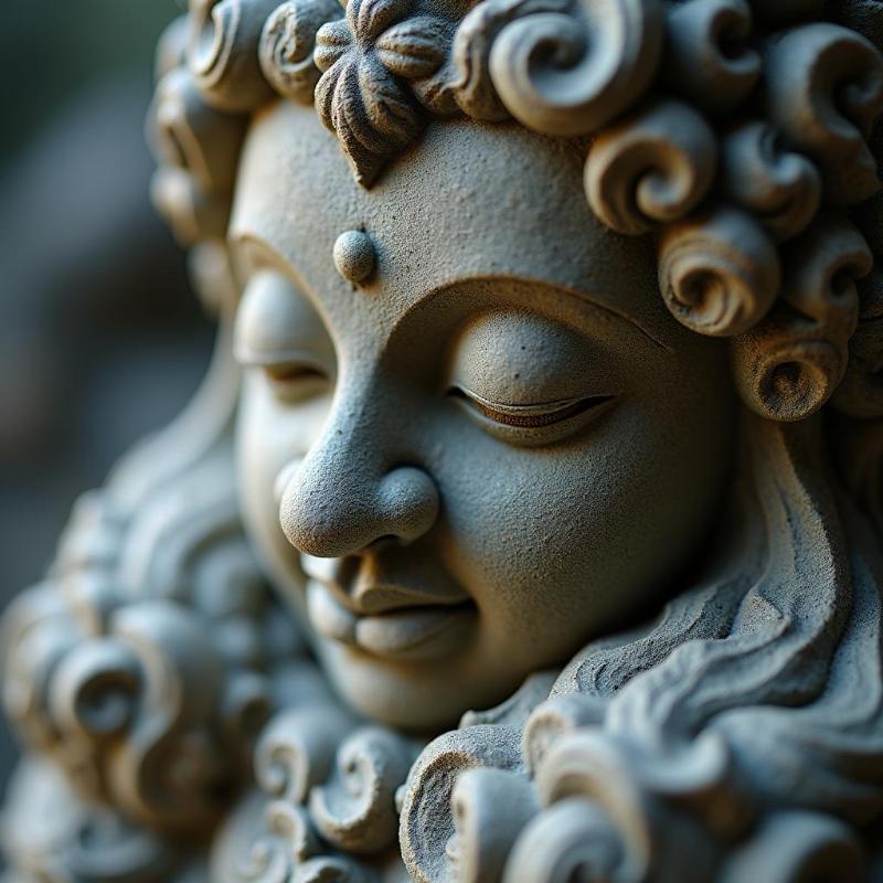 Chi tiết đường nét điêu khắc trên tượng đá tâm linh, thể hiện sự tinh xảo