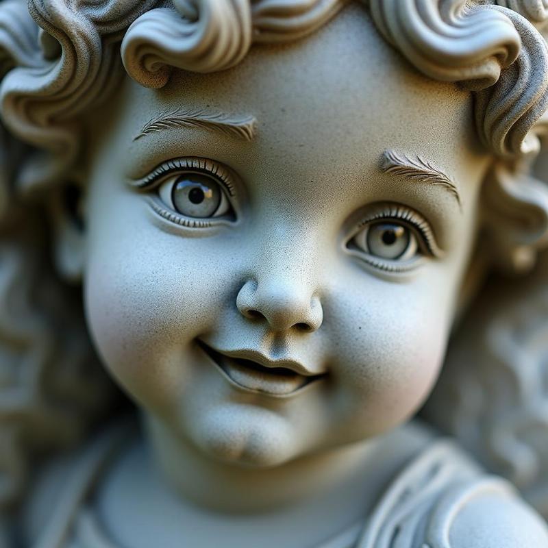 Ngắm nhìn khuôn mặt tượng em bé đá toát lên vẻ đẹp hồn nhiên, thuần khiết.