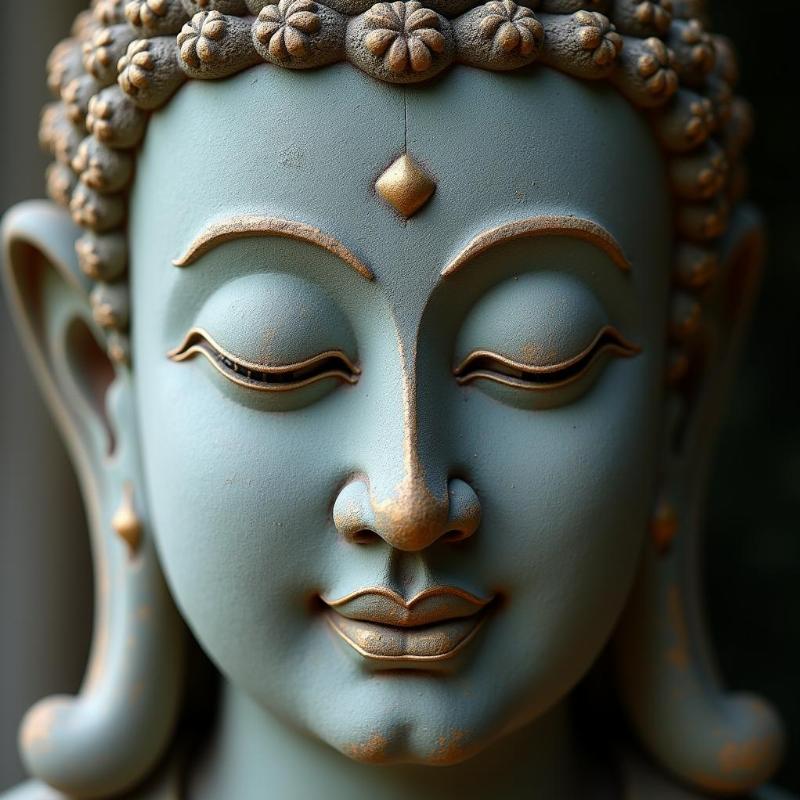 Chiêm ngưỡng nét mặt an lạc của tượng Phật Hoàng Trần Nhân Tông bằng đá.