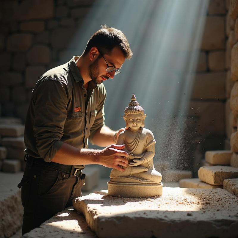 Nghệ nhân tạo tác tượng điêu khắc đá tâm linh, mang năng lượng vào hình hài đá