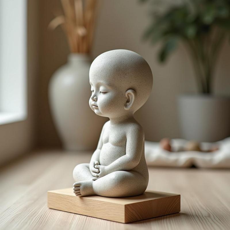 Cách trưng bày tượng em bé đá trong phòng thiền đơn giản nhưng ý nghĩa.