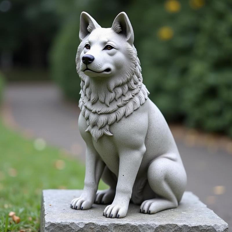 Tượng Hachiko đá tự nhiên với dáng ngồi kiên nhẫn chờ đợi, biểu tượng lòng trung thành.