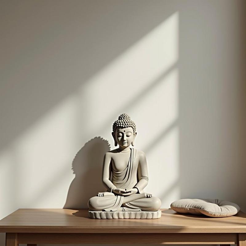 Tượng Phật điêu khắc đá an nhiên, mang lại sự bình yên cho không gian nội thất