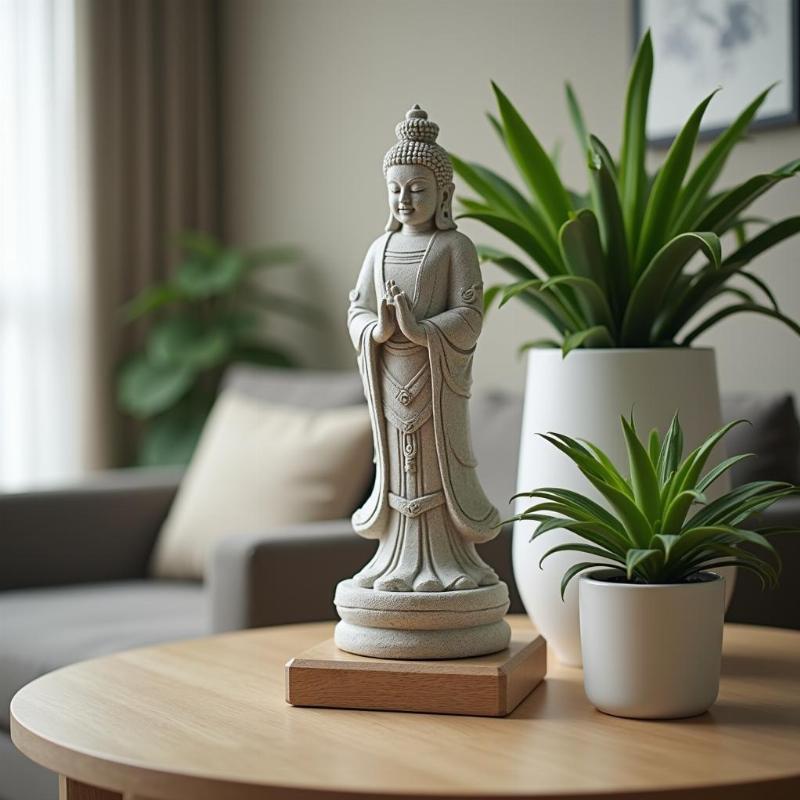 Cách trưng bày Tượng Di Lặc Chúc Phúc bằng đá trên bàn làm việc hoặc phòng khách hợp phong thủy