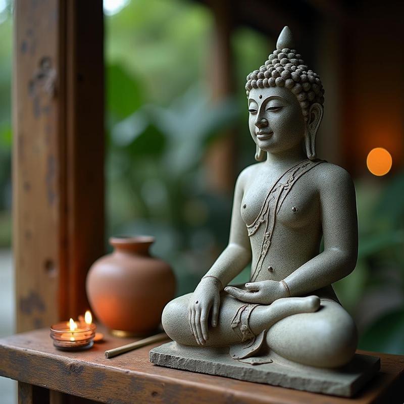 Năng lượng đá tự nhiên của tượng Kumanthong đặt trong không gian thanh tịnh