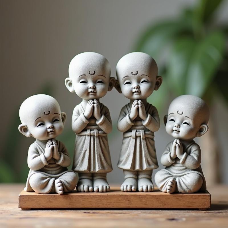 Tượng chú tiểu 4 không bằng đá mang triết lý sâu sắc về rèn luyện tâm thân