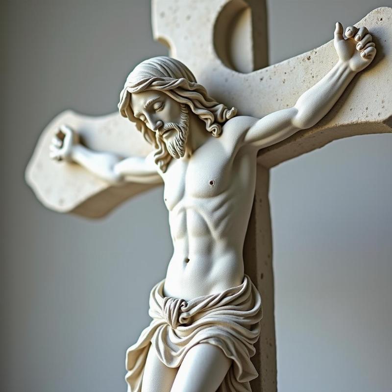 Tượng Chúa Chịu Nạn bằng đá trắng, biểu tượng tâm linh sâu sắc cho không gian thờ phụng trang nghiêm