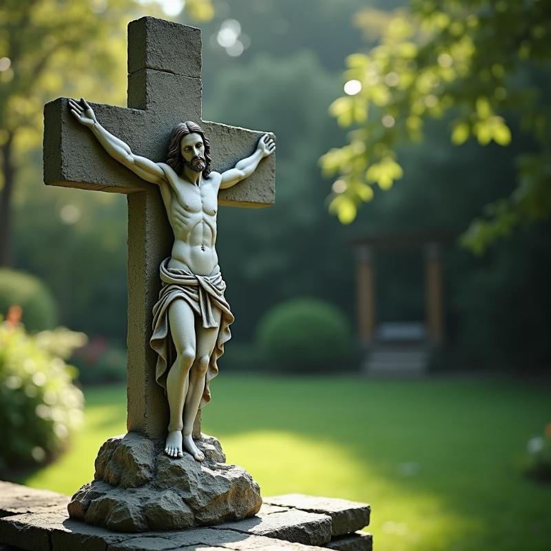 Vẻ đẹp thanh tịnh của Tượng Chúa Chịu Nạn bằng đá giữa khu vườn tĩnh lặng, hòa mình cùng thiên nhiên và thời gian