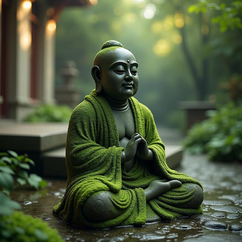 Mot pho tuong Dat Ma bang da co kinh dat ngoai troi giua khu vuon yen tinh