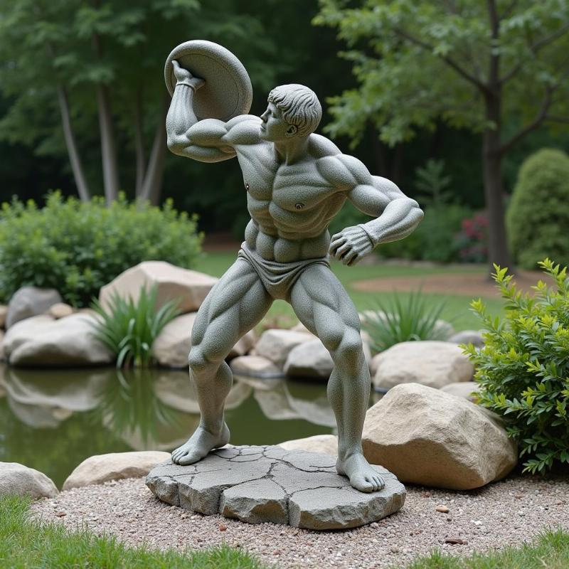 Tượng lực sĩ ném đĩa hòa quyện trong kiến trúc sân vườn