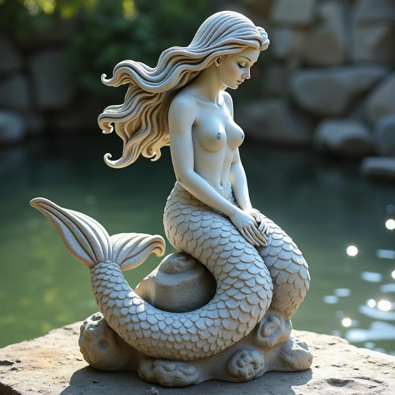 Tượng nàng tiên cá đá, biểu tượng của dòng chảy nước và sự uyển chuyển trong phong thủy