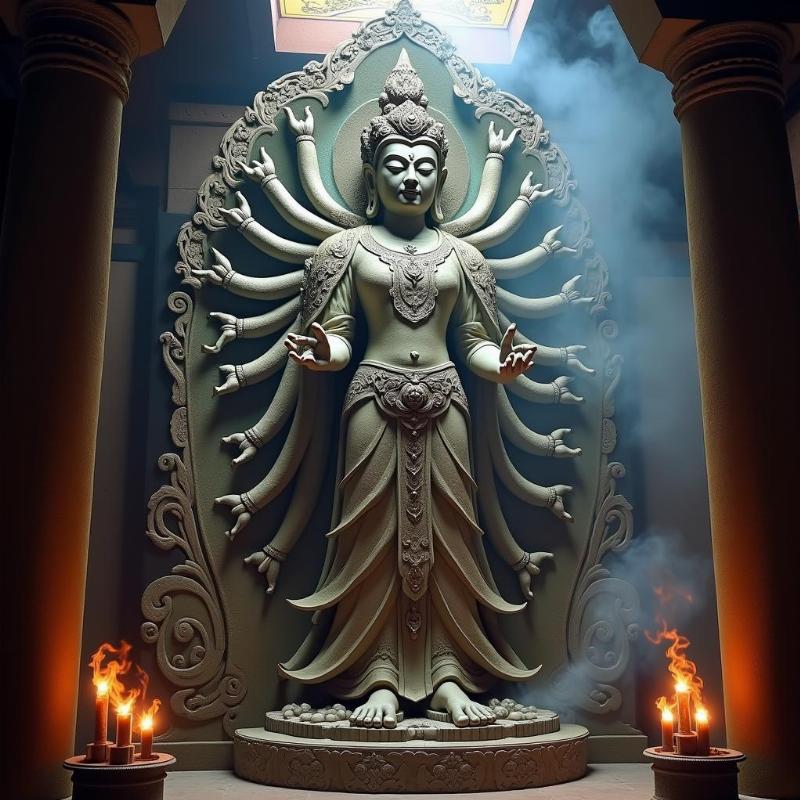 Tượng Phật Bà Quan Âm bằng đá nghìn mắt nghìn tay trong chùa