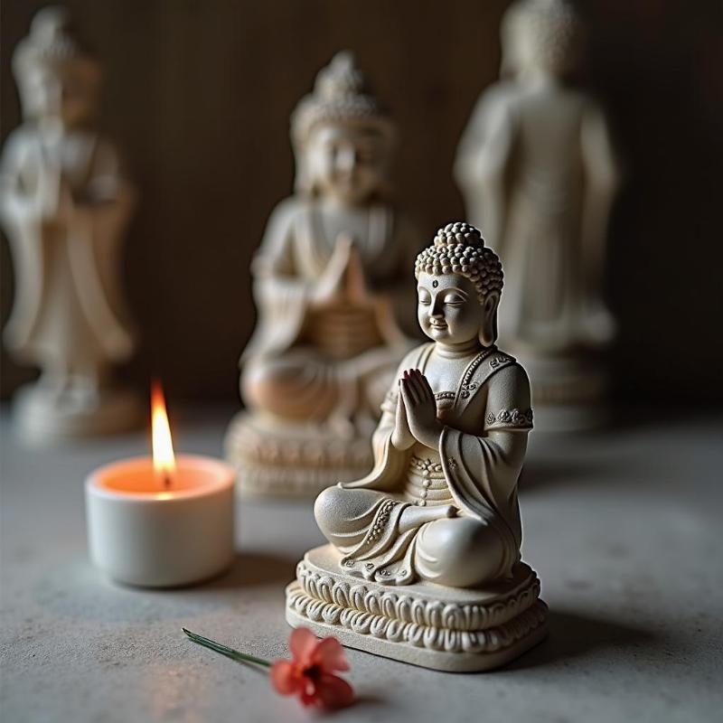 Tuong Phat Bo Tat bang da dat tren ban tho trang nghiem mang lai nang luong tam linh