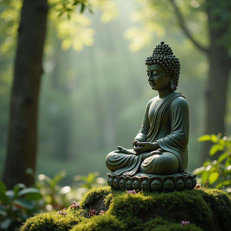 Hinh anh tuong Phat Bo Tat bang da dep trong vuon thien tinh lang giup tam hon an yen