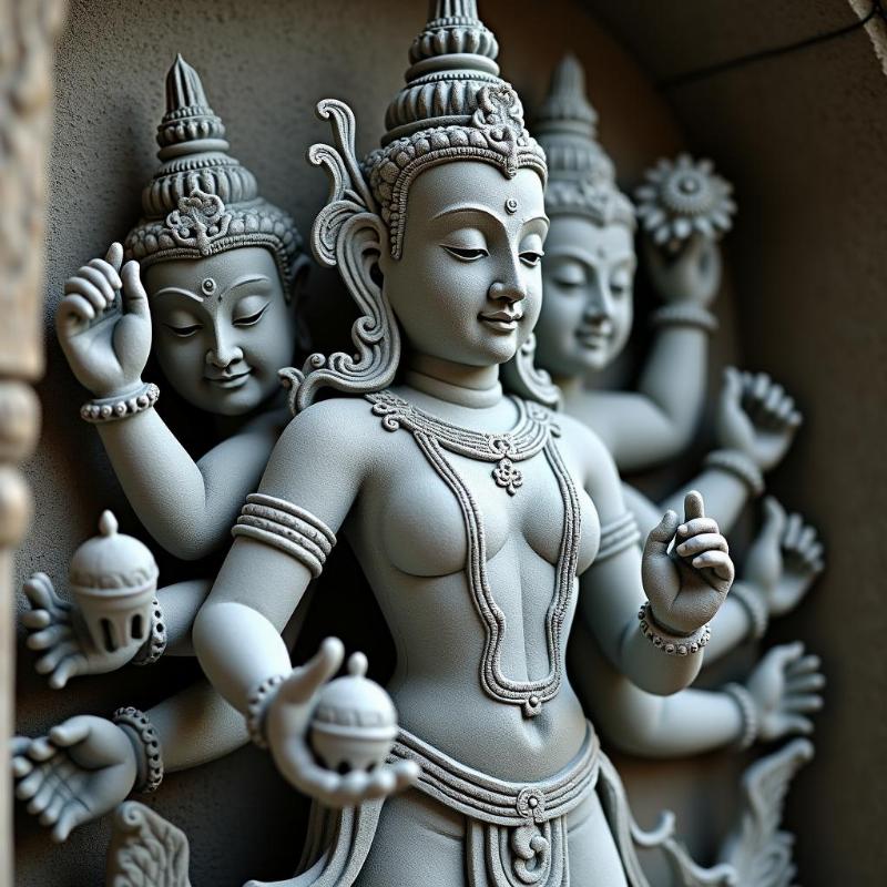 Tượng Phật Bốn Mặt Thái Lan bằng đá granite đặc trưng thể hiện 4 mặt và 8 cánh tay