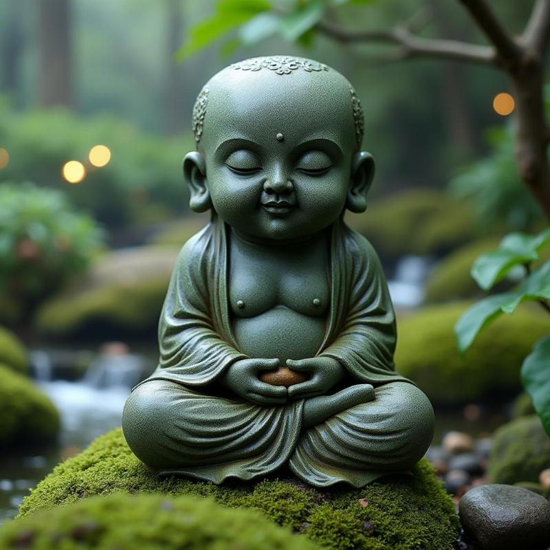 Vẻ đẹp tĩnh lặng của Tượng Phật Bốn Mặt Thái Lan bằng đá trong khu vườn thiền yên bình